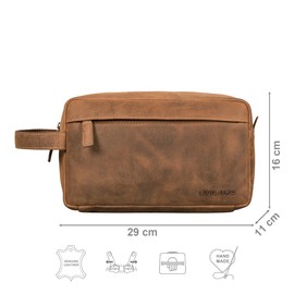STILORD 'Marbella' Toiletry Bag Men's Leather Toiletry Bag Women's Genuine Leather Travel Cosmetic Bag Large Wash Bag Makeup Bag with Compartments Waterproof Travel Hand Luggage, Bergamo - Brown,