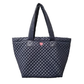 CLARANY Love Heart Embroidery Comfortable Light weight Quilted Navy Tote Bag with Pouch water repellent