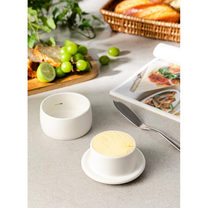 French Butter Crock with Lid for Countertop,Porcelain Butter Keeper with