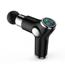 FitSmart LCD Display Mini Vibration Therapy Massage Device Portable Massage Gun with 6 Levels, 4 Heads, Quiet Operation, USB Charging Black