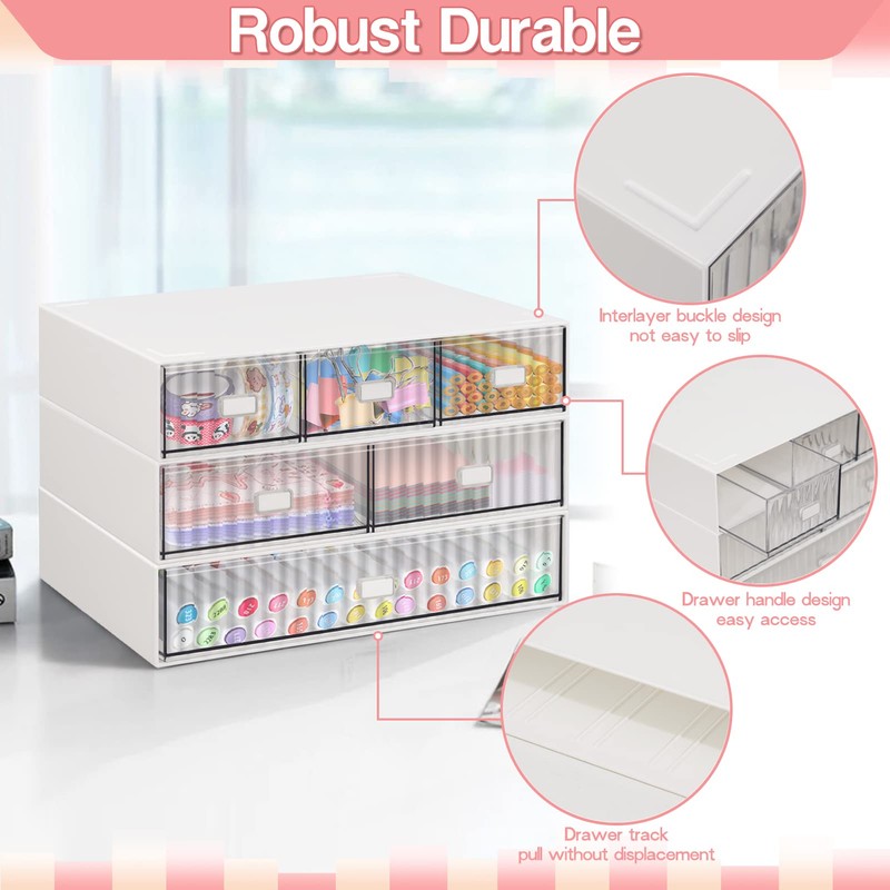 Stackable Desk Organizer with 6 Drawers, VASZOLA 3 Tier Plastic