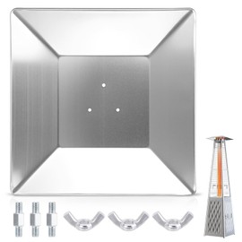 Patio Heater Reflector Shield, Square Aluminum Heat Reflector Shield Top with 3 Screws Fit for 4-Sided Pyramid Glass Tube Outdoor Heater with 3 Pre-Drilled Holes Distance 2 3/4 Inches (18.5x18.5 Inch)