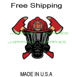 Decal Sticker Fireman Firefighter Thin Red Line Firemen Helmet Axe Vinyl Decal Sticker A - 5" inches tall