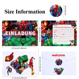 YeahBoom 12 x Superhero Invitation Cards Children's Birthday Invitation Cards Birthday Boy Girl with Superhero Cartoon Images Party Invitations