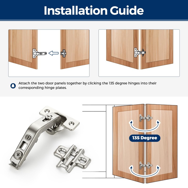 Ravinte 1 Pair 2 Pack Kitchen Cabinet Hinges, 135 Degree