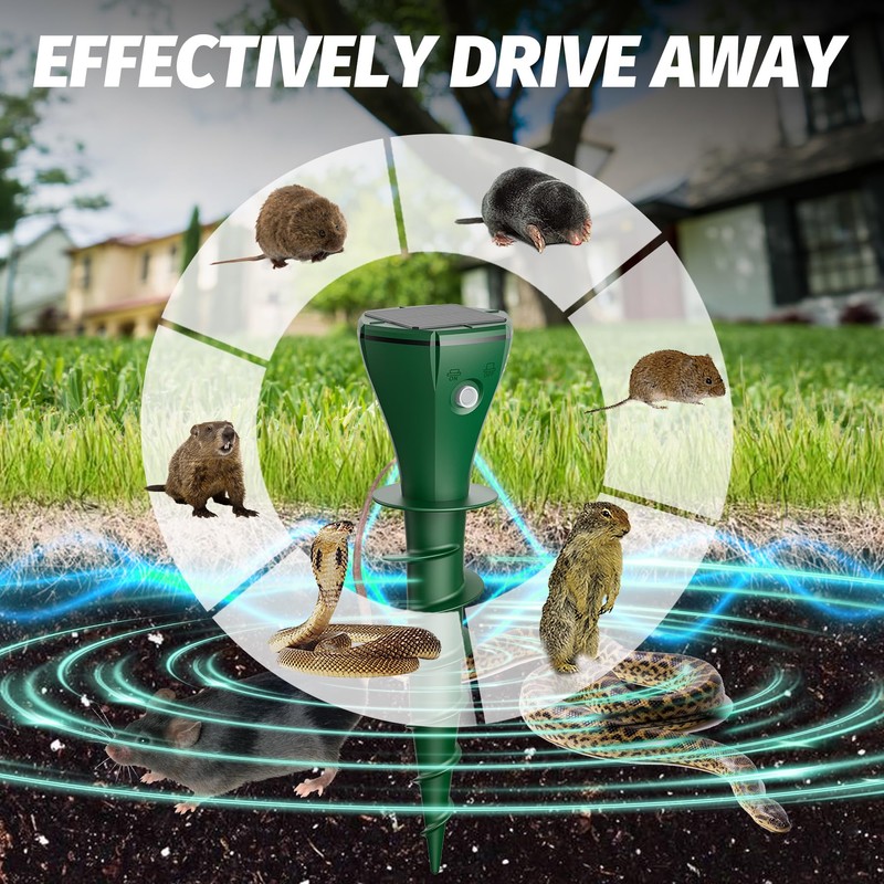 Oustpex Mole Repeller for Lawns，Solar Powered Vole Repellent Ultrasonic Pest