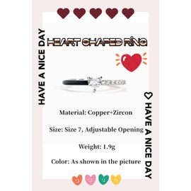GAUEIOUR Heart Shaped Ring,Women's Minimalist Open End Ring, Heart-Shaped Zircon Copper Ring, Size 7, Symbol of Love, Jewelry Gift for Women (Black-White Zircon)