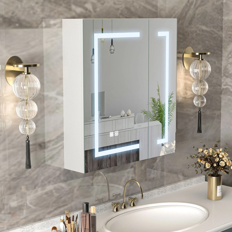 Mepplzian Large LED Bathroom Mirror Cabinet Touch Switch 3 Colors