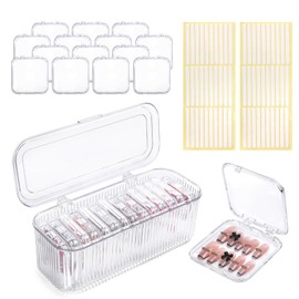 YINGJEE 15 Pcs Press On Nail Storage Box Container, Clear Press On Nail Packaging Box with 60 Pcs Adhesive Double Sided Tape, False Nail Organizer Case Nail Display Case for Nail Art Home Salon