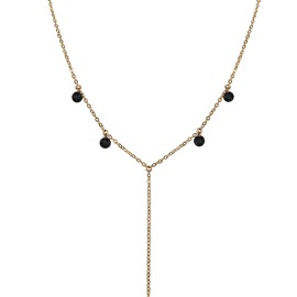 Boho black onyx lariat y necklace in bronze - 18" chain with 2" adjustable extender - July birthstone