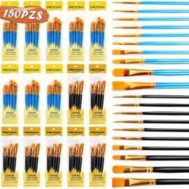 Pinceles para Acuarela, 150 Piezas Juego de Pinceles de Artista, Juego de Cepillos de Pintura Acrílica, Adecuado para Pintura de Acuarela, Artistas, Niños, Aula, Cabeza Plana y con Punta