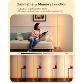 EDISHINE LED Corner Floor Lamp, Minimalist Dimmable Mood Light, Adjustable Height, 57.5" Standing Tall Lamp for Living Room, Bedroom, Home Office, 3000K Warm White Light
