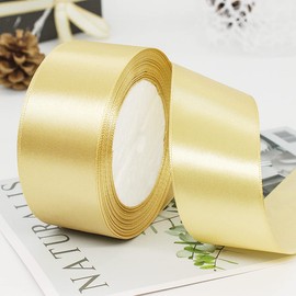 Ainmto 22 m x 38 mm Golden Satin Ribbon, 2 Rolls Golden Ribbon, Decoration Ribbons, Gift Ribbon Wide, Fabric Ribbon for Wedding