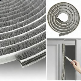 COUMENO Strong Adhesive Brush Weather Stripping,0.9in (T x 0.4in (W) x 66FT,Grey,Door Seal for Sliding Windows & Doors,Soundproof Noise Blocker,Draft Stopper for Garage Door Frame & Exterior Doors