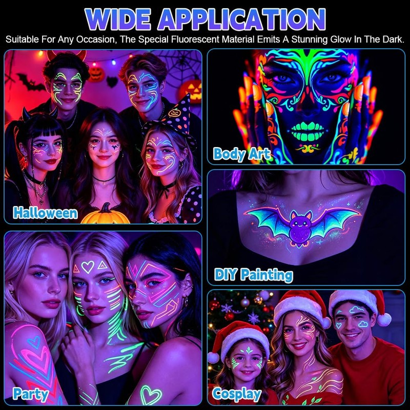 LOPHE 12 Colours UV Body Painting, Washable Make-Up Pens