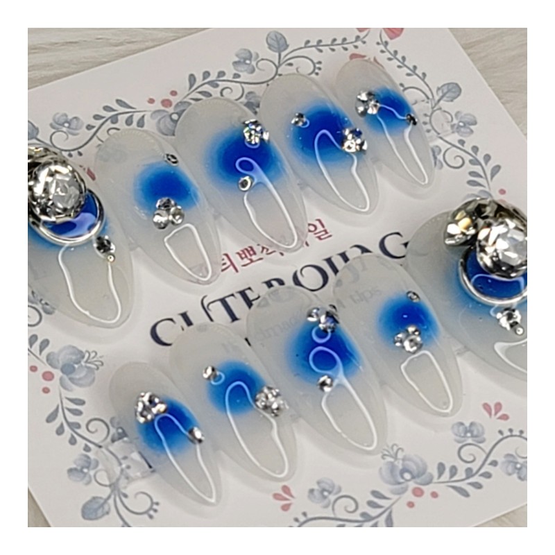 Blue Hole Deep Ocean Handmade Nail Tips - Oval XL