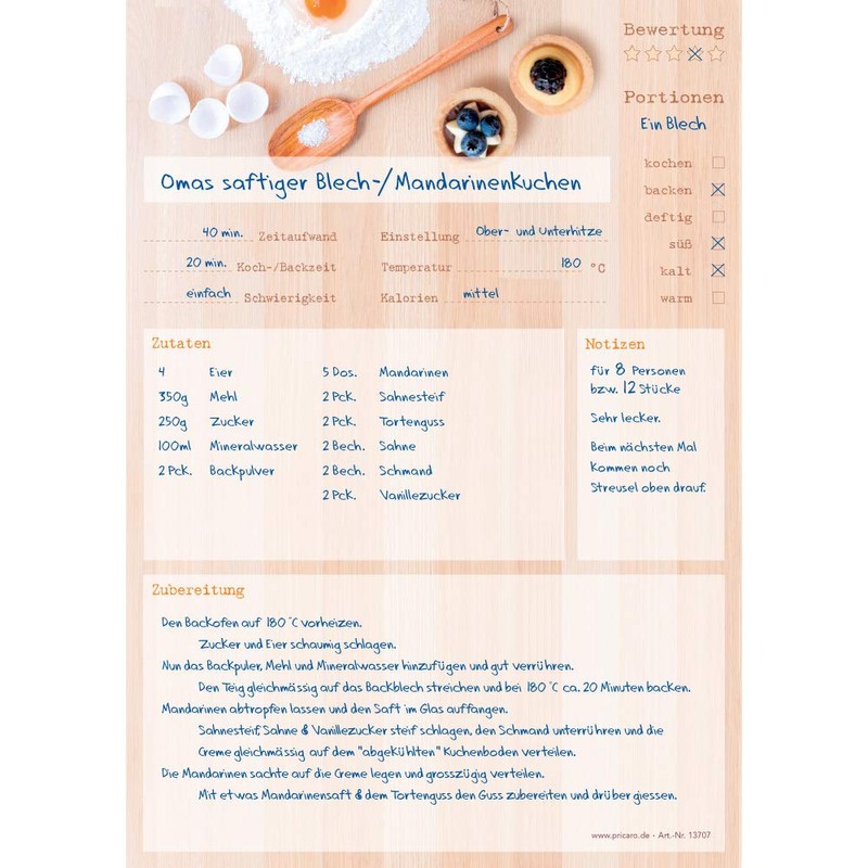 PRICARO Baking Recipe Folder with Recipe Pad A4