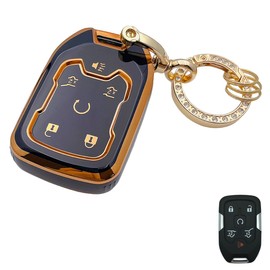 OVIOBOER for Chevy GMC Key Fob Cover with Keychain Black Soft TPU Protection Case for Chevy Suburban Tahoe 2015 2016 2017 2018 2019 2020 GMC Yukon Smart Remote Key (For Chevy/Gmc E)