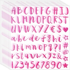 Waynoda Glitter Letter Stickers 810 Pieces 10 Sheets Alphabet Number Stickers,Self Adhesive Letter for Scrapbooking,Mailbox,Kitchen,Home,Business,Office(Pink, 1Inch)