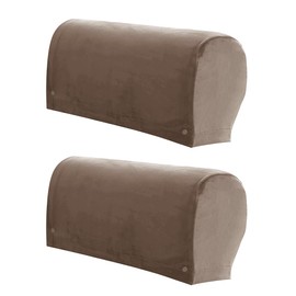 LINGXIYA A Pair Velvet Armrest Spandex Arm Covers,Stretch Armchair Covers for Chairs Couch,Furniture Protector Armchair Slipcovers for Sofa with Twist Pins,Taupe