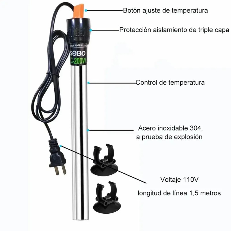 200w Termostato Acero Inox Y Termómetro Digital Para Acuario