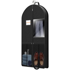 Suit Garment Clothes Travel Bag: 43 inch Lightweight Foldable Black Short Fabric Breathable - Hanging Storage Cover Pockets Zipper for Men - Wardrobe Carry Coat Jacket Uniform Tuxedo Shirt