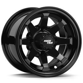 RockTrix RT102 10in Golf Cart Wheels 10x7 Rims, 4x4 4x101.6 Bolt Pattern, 3+4 Offset (-25mm) Compatible with Club Car EZGO Yamaha - Gloss Black, 1pc