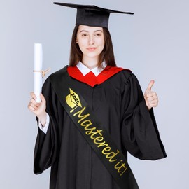 2026 Mastered It Graduation Sash Black Gold Glitter Satin Graduate Ribbon Congrats Grad Class of 2026 Masters Degree High School College Party Supplies Favors Photo Props Decorations