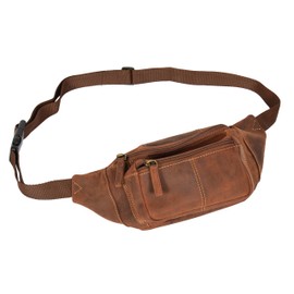 Real Leather Bum Bag Money Mobile Belt Holiday Waist Pack Travel Pouch - A072 (Dark Tan)
