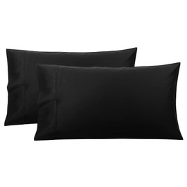 PiccoCasa Black Pillow Cases Queen Size, Soft 100% Cotton Bed Pillow Covers with Envelope Closure, 20x30 Hotel Bedroom Pillowcases Set of 2