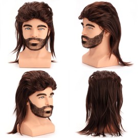 BERRYLION Mullet Wig | Adult Funny Pop Rock Wig for Men | Joe Dirt 70s 80s Style (Brown)