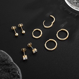 4 Pairs of Stud Earrings Silver Earrings Set for Women, Hoop Earrings Silver 925 Small Earrings with AAA+ Zirconia, Cartilage Helix Earrings Set for Girls Men 4/5/10/12 mm, Cubic Zirconia, Cubic