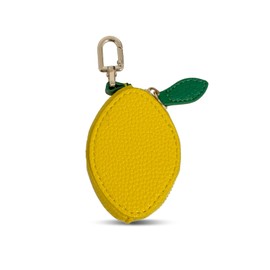 Leather Coin Purse with KeyChain Mini Zipper Fruit Coin Purse Pouch Cute Fruit Charm for Keys,Bag,Backpack(Yellow Lemon)
