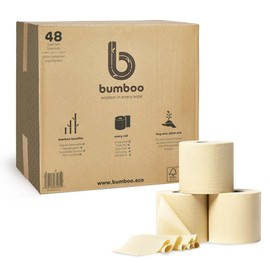 Bumboo Bamboo Toilet Roll 48 Pack | Unbleached Toilet Paper 3 ply, 300 Sheets | Eco Toilet Rolls Bulk Buy | Plastic-Free, Soft, Strong, Sustainable Loo Roll