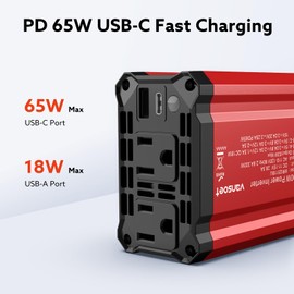 300W Power Inverter 12V DC to 110V AC, vansoet Fast Car Charger Plug in Adapter Outlet with PD 65W USB-C&QC 18W Port, Portable Power Converter for Laptop Vehicles Camping Road Trip Essentials Adults