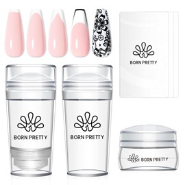 Born Pretty French Tip Nail Stamp, 6PCS Art Stamper With Scrapers, Silicone Stamping Long & Short Jelly Stamper Kit for French Manicure Home DIY Art Salon