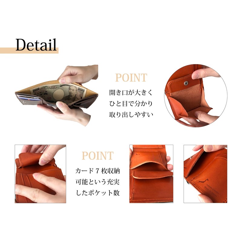 STCRAFT Tochigi Leather Tri-Fold Mini Wallet, Compact, Large Capacity, Made
