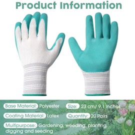 20 Pairs Garden Gloves for Women Ladies' Gardening Gloves Bulk Breathable Rubber Coated Garden Gloves Protective Work Gloves Universal One Size