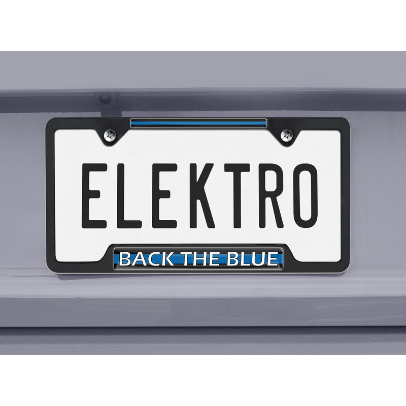 Police Back The Blue Open Black License Plate Frame