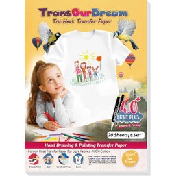 TransOurDream Hand Drawing Heat Transfer Paper for T Shirts (20 Sheets 8.5x11, Light 4.0 Plus) Drawable & Painting, DIY Iron on Transfers for Light Fabrics (TOD-L4P-25)