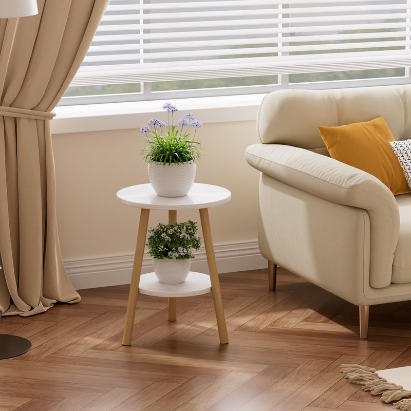 OERGKE Round End Table, Small Side Tables with Lower Shelf,