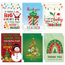 Sereliy 12 Pack Christmas Thank You Cards for Teachers, Christmas Teacher Appreciation Gift Bulk, Teacher Appreciation Greeting Cards with Envelopes and Stickers. (Teacher 12