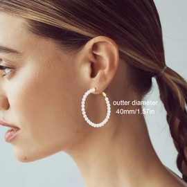 Pearl Earrings for Women - LYTOPTOP 14K Gold Plated Pearl Hoop Earrings, Sterling Silver Post Large Circle Round Pearl Earrings Jewelry Gifts for Women Girls, 40mm