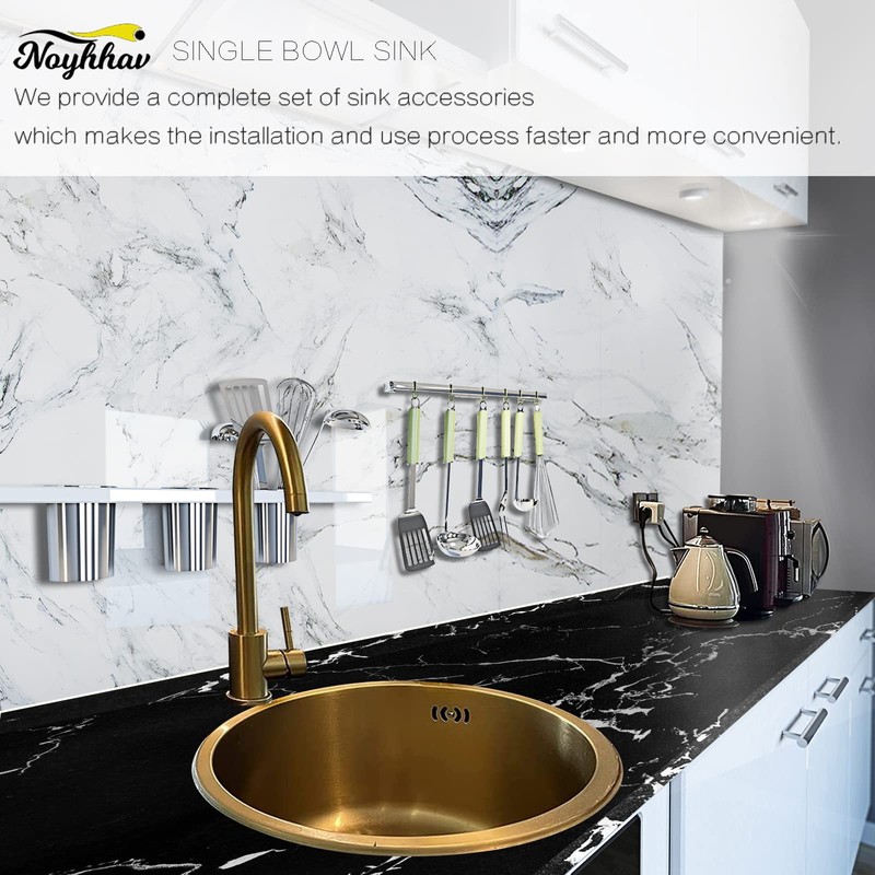 12In Round Gold Kitchen sink 304 Stainless Steel Countertop in
