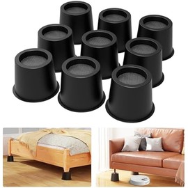 4 inch Bed Risers Heavy Duty, Adjustable Furniture Risers for Bed, Sofa, Table, Chair, Support up to 1500 Lbs (Set of 9, Black)