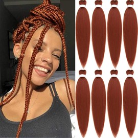 Dark Ginger Braiding Hair Pre Stretched 30 Inches Copper EZ Braiding Hair Yaki Texture 8 Packs/Lot Braid Hot Water Setting Professional Synthetic Braiding Hair Extensions (8pcs,30",#350)