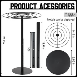 Shimeyao Medal Hanger Display Medal Display Rotatable Medal Holder Rotating Metals Display Rack Adjustable Award Holder Stand for Basketball Running Sports Race, 65+ Medals (Black)