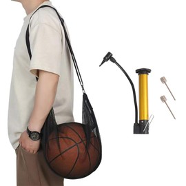 Sports Ball Bag Mesh, Basketball Bags Team Balls, Adjustable Shoulder Strap, Team Work Ball Bags for Holding Soccer, Football, Volleyball, Swimming Gear Sports Bag with Air Pump (Black)