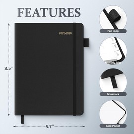 2025-2026 Planner for Women, Lather Weekly & Monthly Organizer, July 2025-June 2026, Hardcover with Gold Foil, Tabs, and Inspirational Pages - Ideal for Professionals, Black
