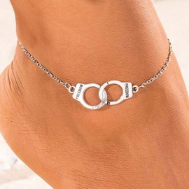 Shegirl Handcuffs Ankle Bracelet Fashion Gold Anklet Chain Charm Foot Jewelry Summer Beach for Women (Silver)